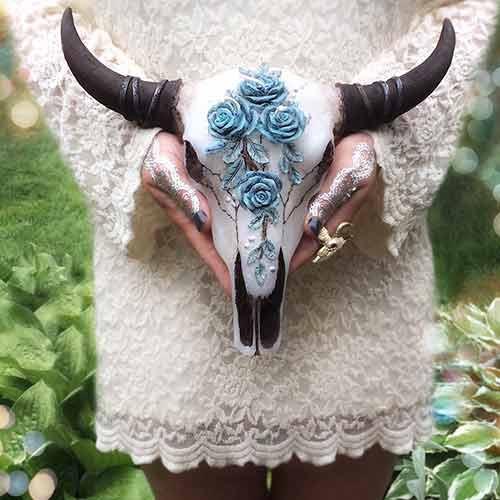 Boho Decor Cow Skull Candles - Large Tabletop Size